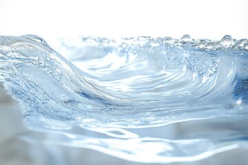Close-up of a clear water surface with gentle ripples and small bubbles capturing light reflections