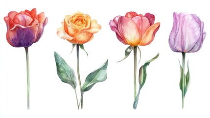 Obraz premium Watercolor floral illustrations of roses and tulips