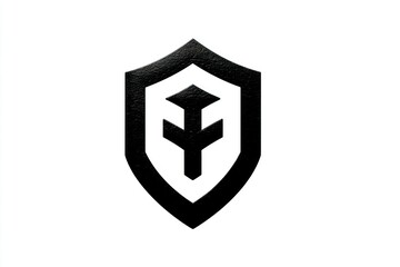 Fototapeta premium Shield Icon with Protective Symbol Security Logo Design Black and White Graphic Modern Emble