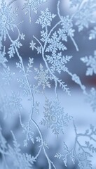 frosty window with snow flakes on it