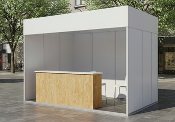 White modern outdoor kiosk mockup structure