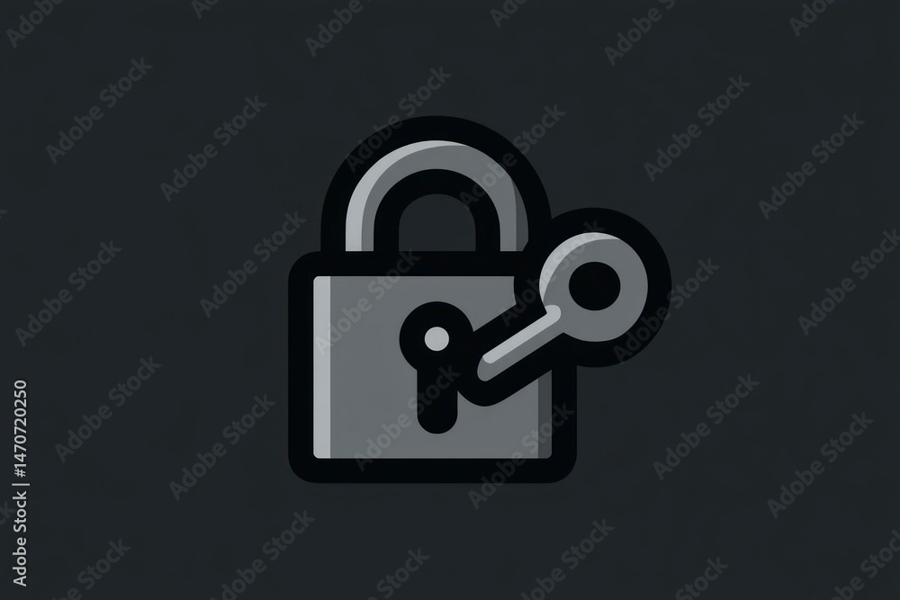Poster secure lock and key icon for digital security and privacy protection
