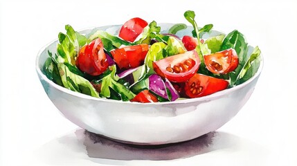 Watercolor salad in bowl
