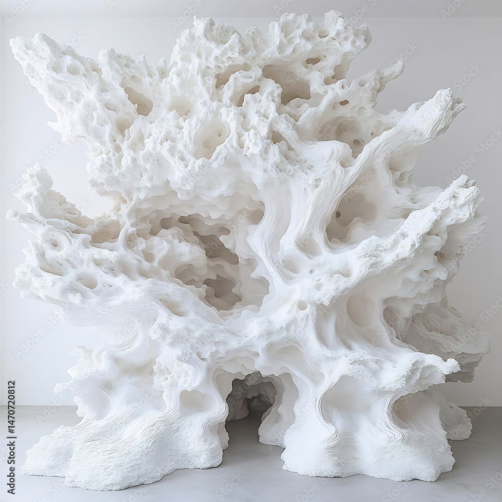 Poster abstract colossal structure in gleaming white, embodying complexity and artistry