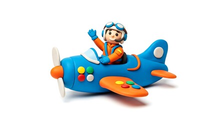 Fototapeta premium Playful airplane with pilot figure made of plasticine clay art