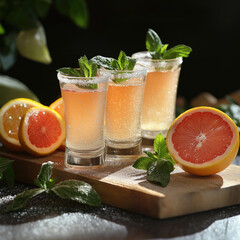Refreshing citrus beverages with mint garnish