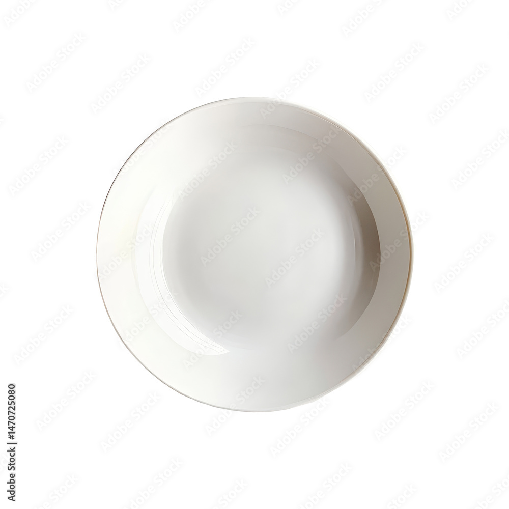 Poster A minimalist top view of a transparent plate on a stark transparent background highlighting the simplicity of tableware design, top view of transparent plate on transparent background