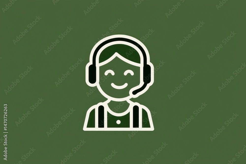 Poster Customer Support Icon with Headset and Friendly Expression for Call Center Services