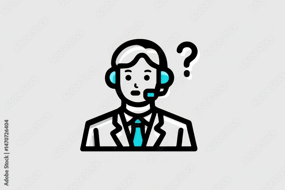 Poster customer service representative with question mark illustration of a support agent wearing hea