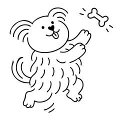 a cute hairy dog jump plying with toys