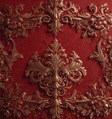 Deep red damask, lavish scrollwork, regal aesthetic ,  decorative,  classic texture