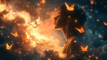 Obraz premium Magical butterflies glowing in fantasy sky high resolution hd images