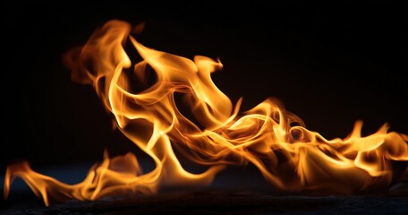 Dramatic orange flames against a dark background.