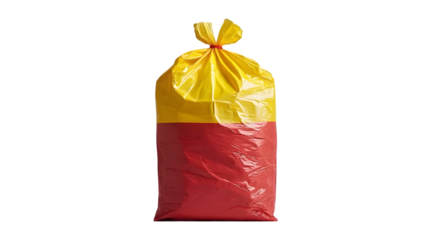 Full trash bag yellow red tied
