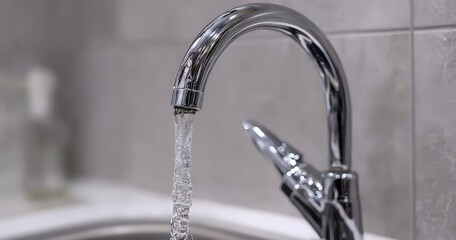 Running water from a sleek kitchen faucet.