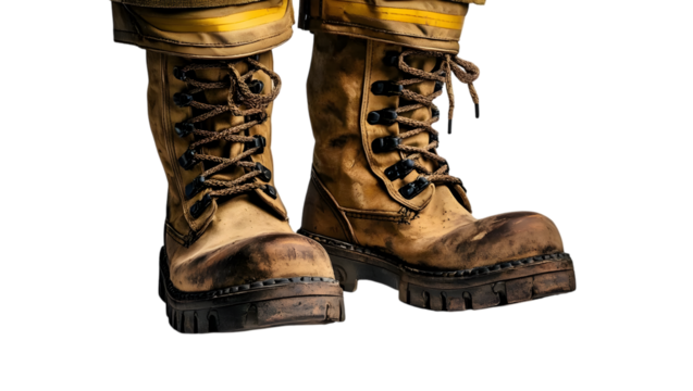 Work Boots with Laces on Transparent Background