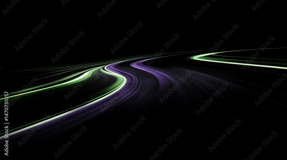 Poster abstract light trails with vibrant colors on a black background. vivid, glowing light trails in gree