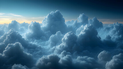 Naklejka premium Aerial View of Dramatic Cumulus Clouds at Sunset