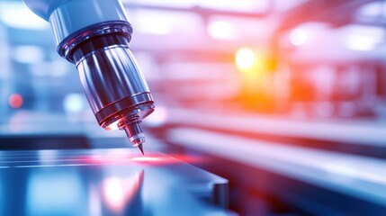 Advanced laser cutting machine working on metal sheet in a modern industrial workshop