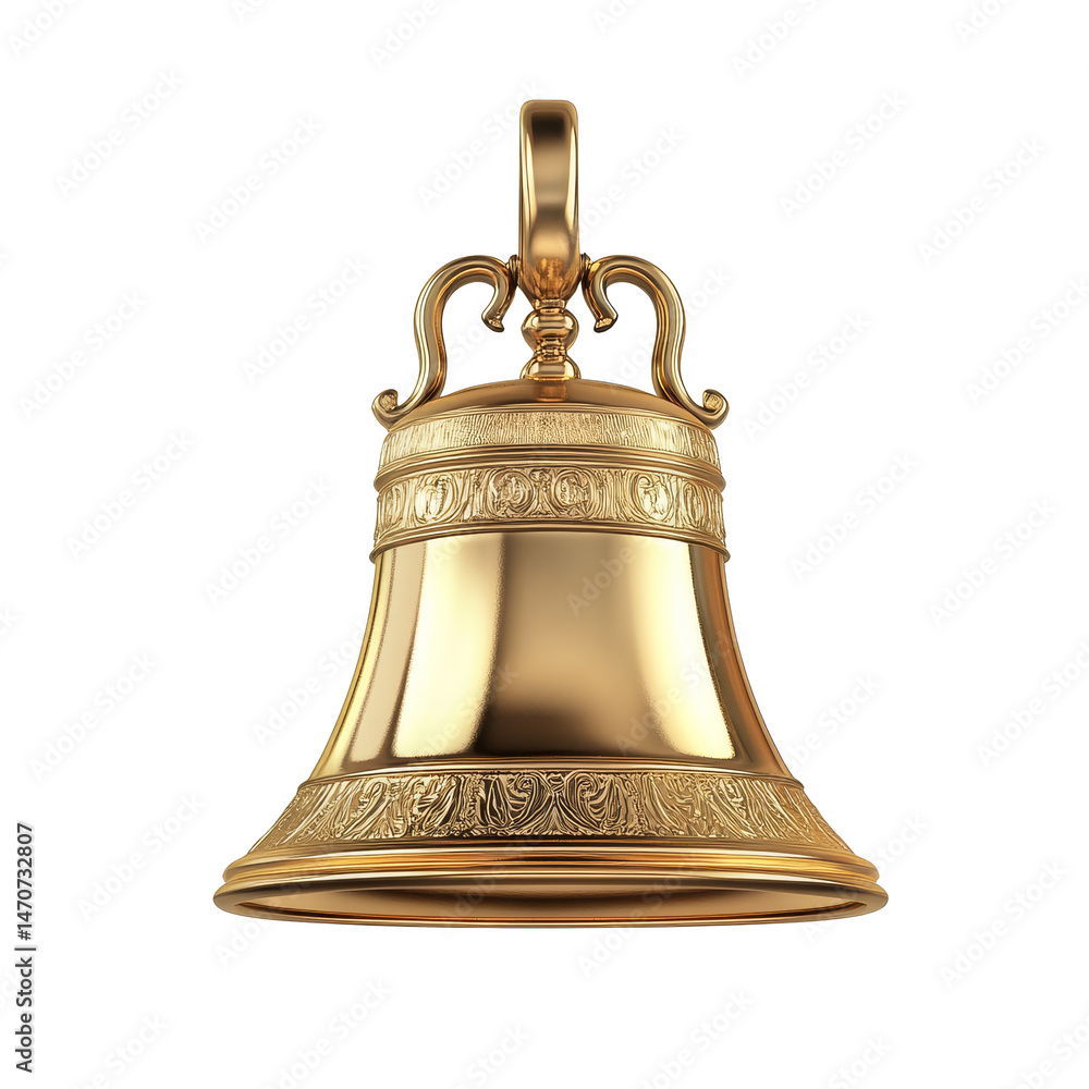 Poster golden bell isolated on a pristine transparent background, emphasizing its intricate design and craf
