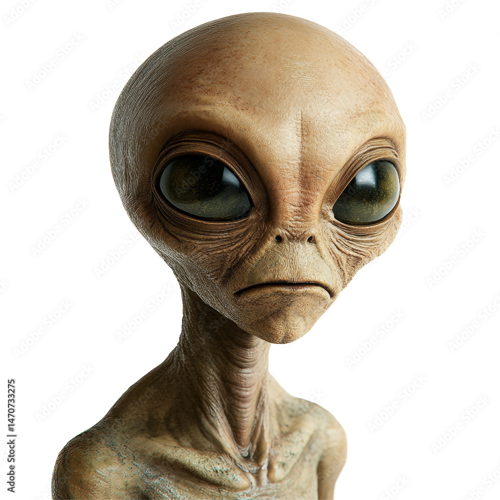 Aufkleber an alien figure stands isolated against a transparent background highlighting its unique features, a
