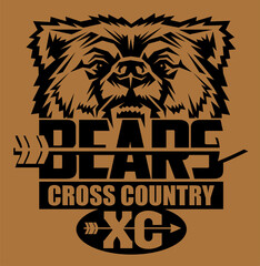 cross country team design with half bear mascot head for school, college or league sports