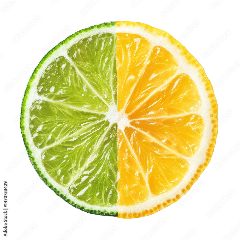 Poster fresh lemon and lime slices displayed on a clean, transparent background for culinary and beverage i