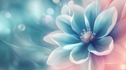 Delicate, dreamy flower blossoms in soft teal and pastel hues.