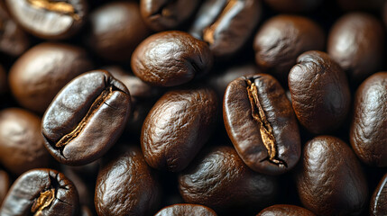 Naklejka premium Close-Up of Dark Roasted Coffee Beans