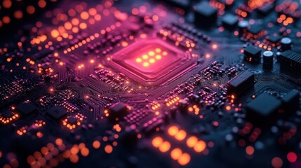 Obraz premium Illuminated Circuit Board: A Close-Up View of Advanced Technology