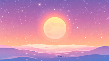 A glowing full moon with starry background and light pastel hues, clean minimalist composition with empty space for text or layout usage