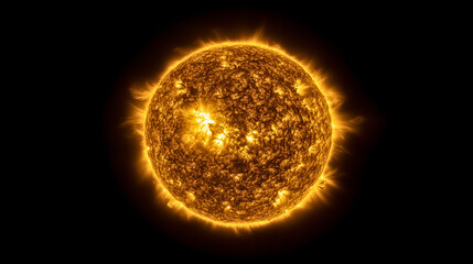 A hyper-realistic solar close-up showing the sun’s glowing texture against a deep space backdrop, high contrast and clean framing