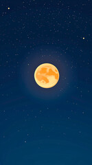 A clear full moon centered in a deep navy sky with minimal stars, modern minimal composition with large empty space for commercial use
