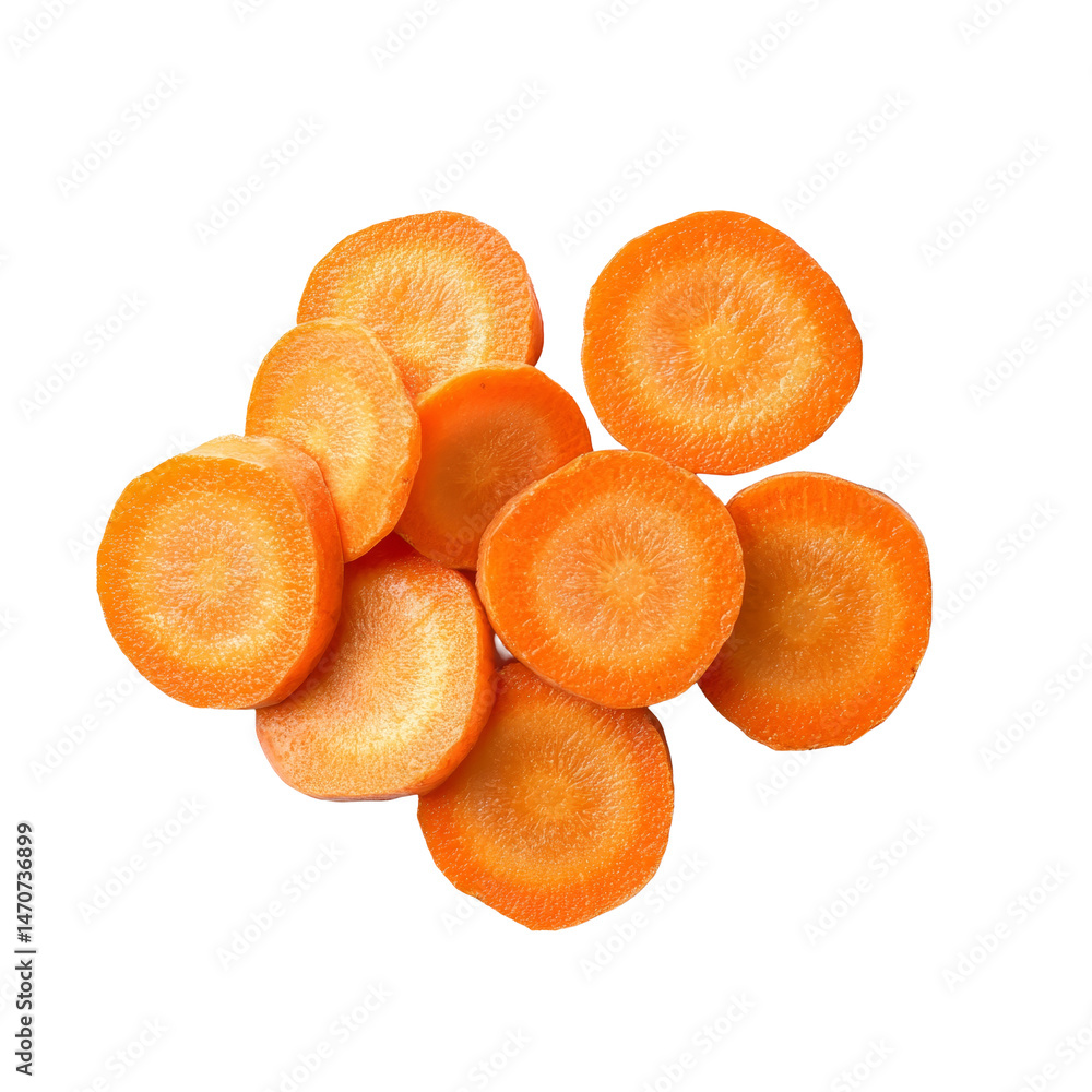Poster fresh carrot slices arranged neatly on a transparent background showcasing their vibrant color and t