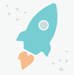 Technology, innovation, space, rocket, shine, outer space ship, star, clouds, space, sky. Flying, starry, vehicle, smoke, stars,  transportation. Set, vector, icon,