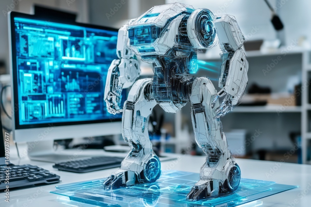 Aufkleber modern robotic unit displayed on a technical workstation.