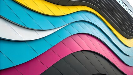 Fototapeta premium Abstract bright colorful graphic shapes background made of colored curves in front view, 3d illustration.
