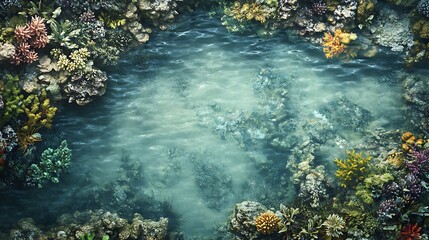 Obraz premium Vibrant coral reef teeming with colorful marine life.
