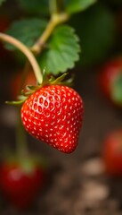 close up of a strawberry on a plant