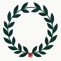 wreath of laurel leaves with red berry center  green and red holiday decoration