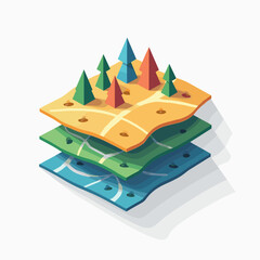 colorful puzzle pieces with maps and trees