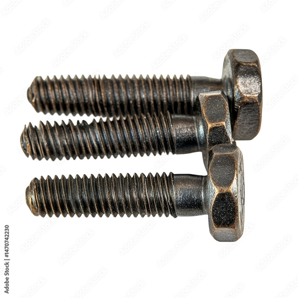 Poster three screws neatly arranged on a clean transparent background for hardware and construction context