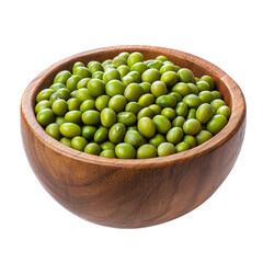 Fresh green soybeans in a wooden bowl isolated on a transparent background perfect for healthy eating and recipes, Green soy beans in wood bowl isolated on transparent background