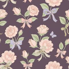 Vector vintage floral rustic seamless pattern, cottagecore neutral colors flowers