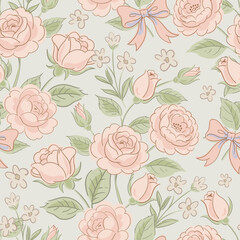 Vector vintage floral rustic seamless pattern, cottagecore neutral colors flowers