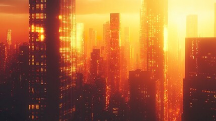 Silhouettes of modern skyscrapers with intricate facades reflecting the golden hour, emphasizing architectural luxury 