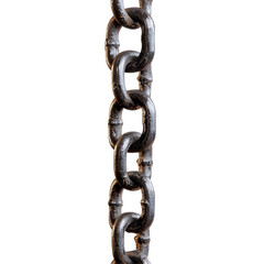 Obraz premium An isolated iron chain hanging against a transparent background showcasing its strong links and durable design, iron chain, isolated transparent background