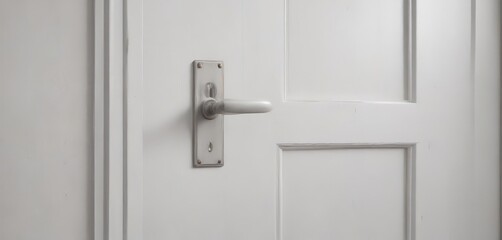 Close-up of closed white wood door, stylish handle ,  clean,  wooden,  decor