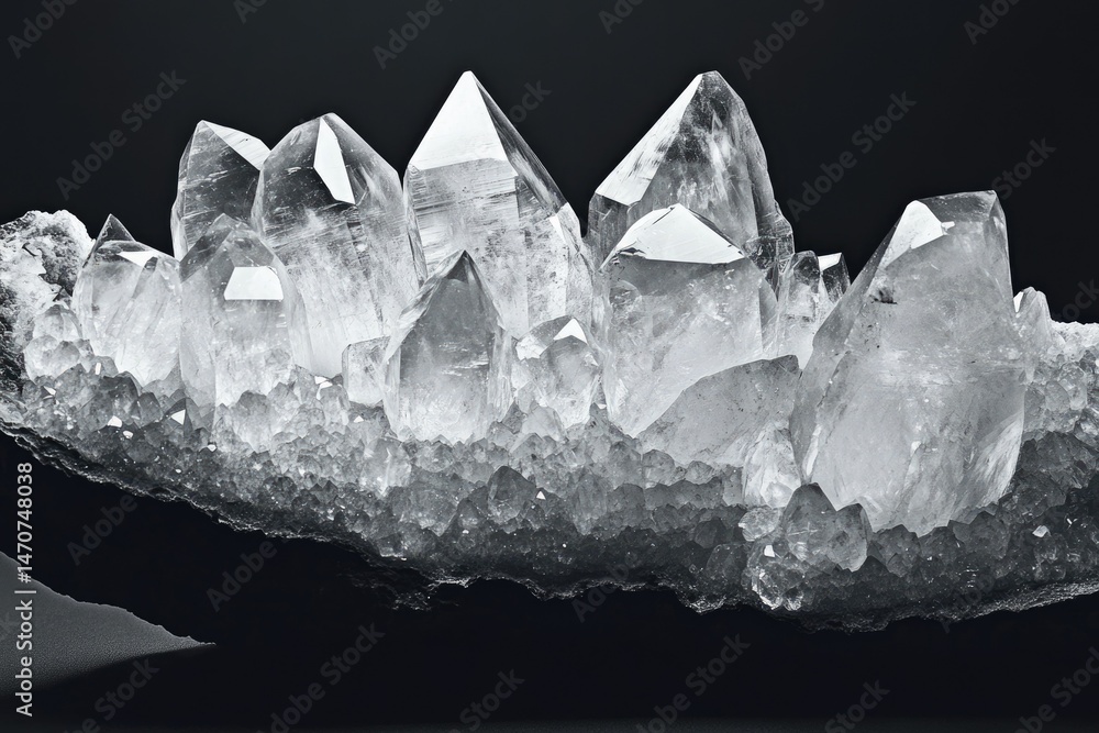 Aufkleber a cluster of large, clear quartz crystals with sharp points, set against a transparent background.