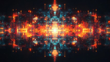 Abstract symmetrical design with vibrant colors and geometric shapes.